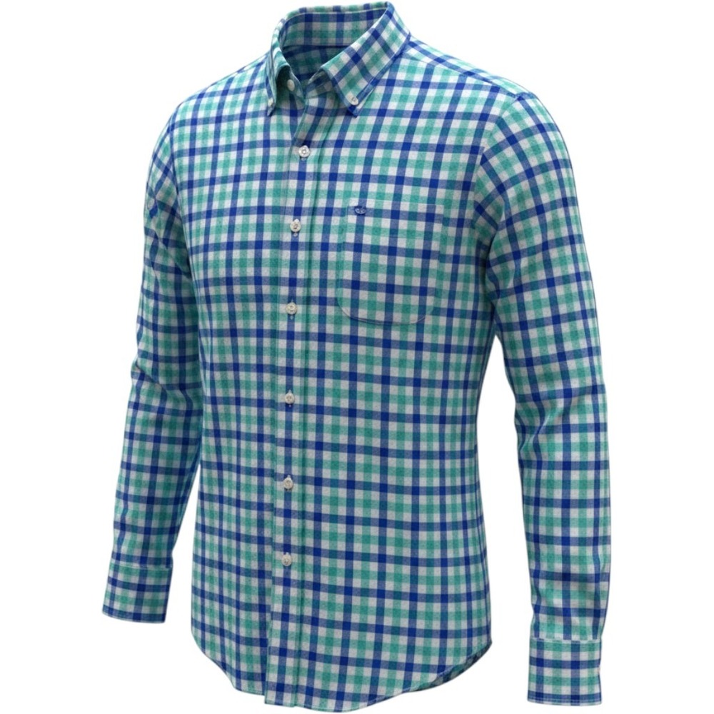 Southern Tide Mens Classic Fit Gingham Button Down Shirt Blue Green Medium